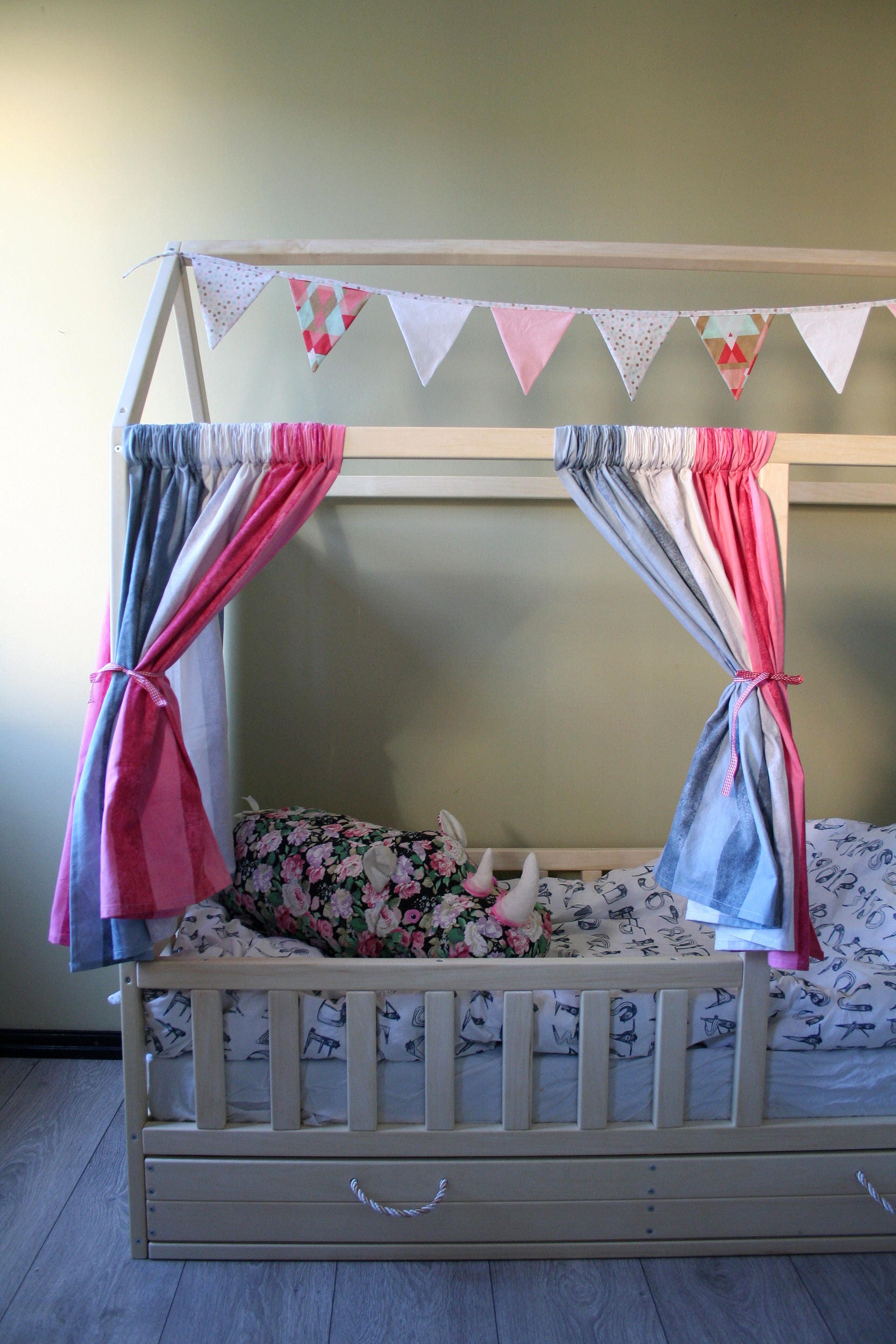 Pair Of Fabric Curtains For Toddler Bed House Kids Bedroom