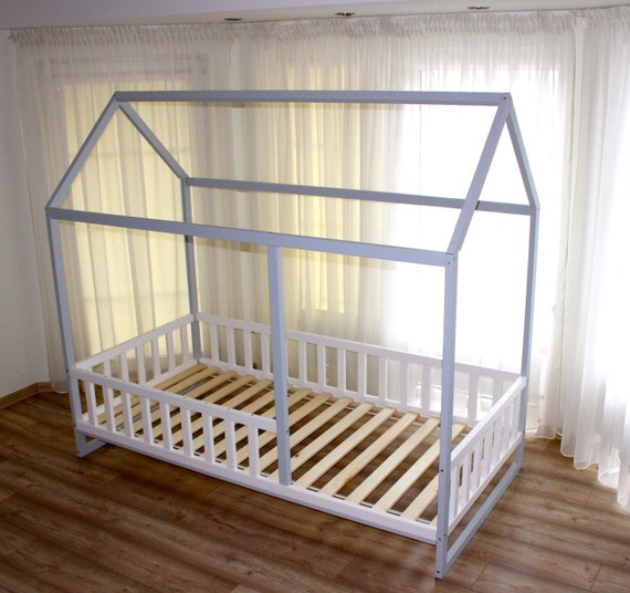 Painted toddler house bed, Montessori floor bed, kid bed, wood bed, children home, waldorf toy, children bed, kids bedroom, floor bed