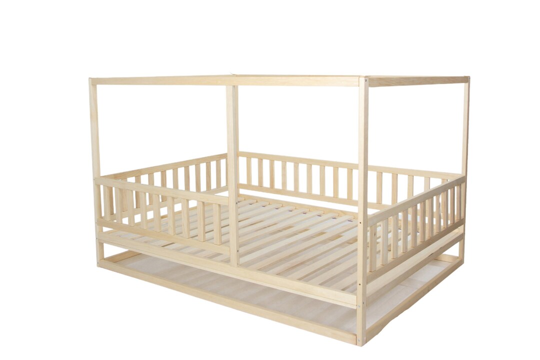 Toddler Square Bed With Slats, Montessori Floor Bed, Kid's Bed, Wood
