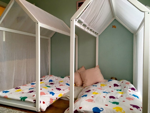 Painted toddler house bed with slats, Montessori floor bed, kid bed, children home, children bed, kids bedroom, floor bed