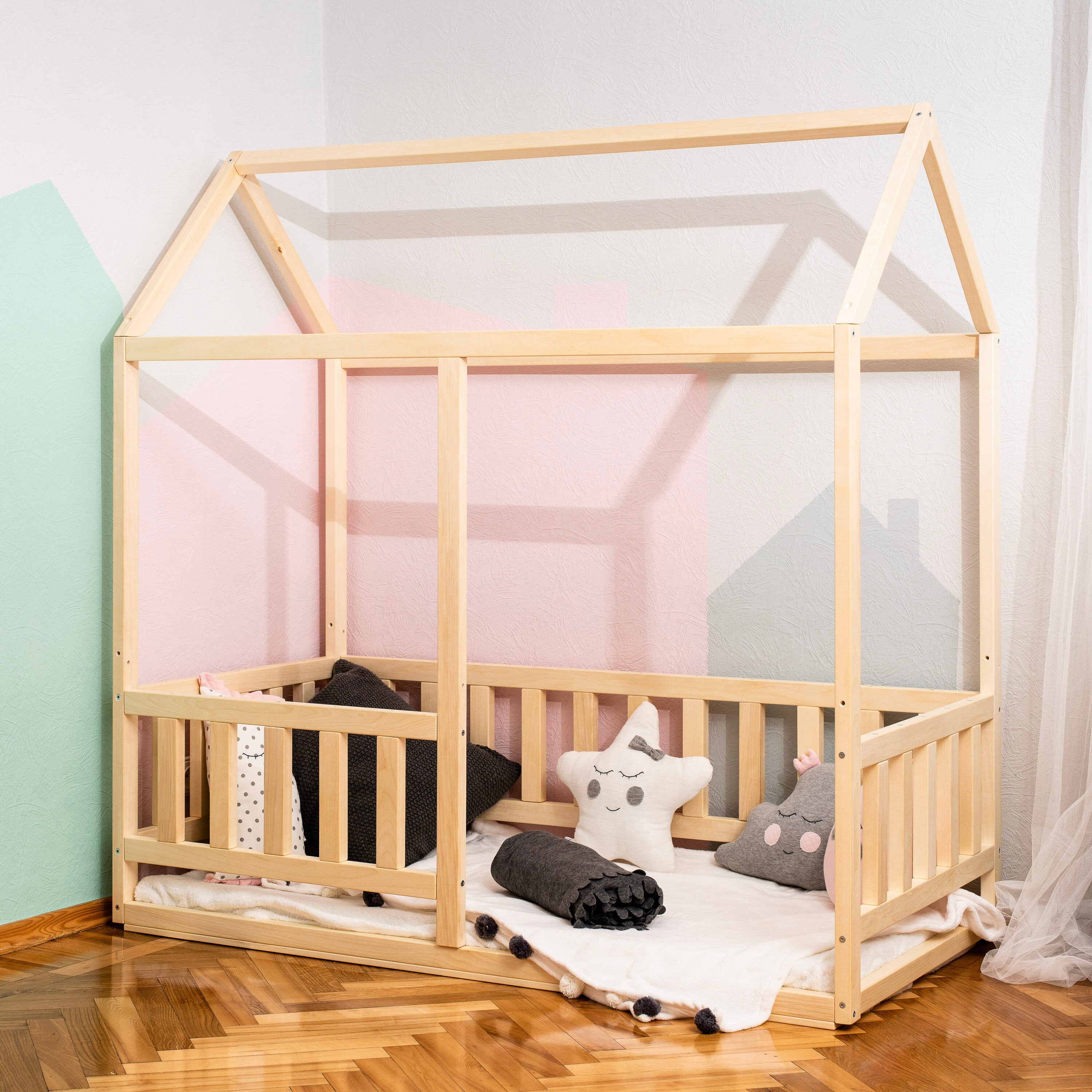 kids wooden house bed