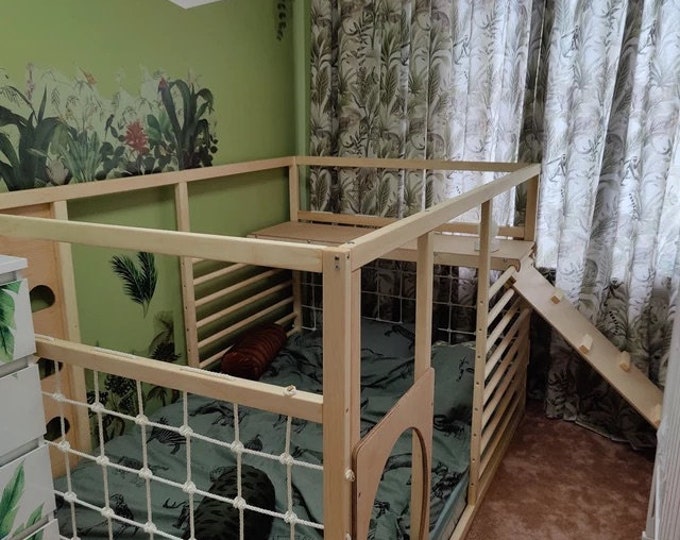 Toddler Gym-Bed with slats, waxed or painted, Montessori bed, floor bed, https://home4dreams.com