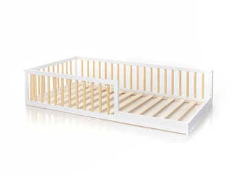 NEW! Painted toddler bed with round rails and removable rail, Montessori bed, www.home4dreams.com