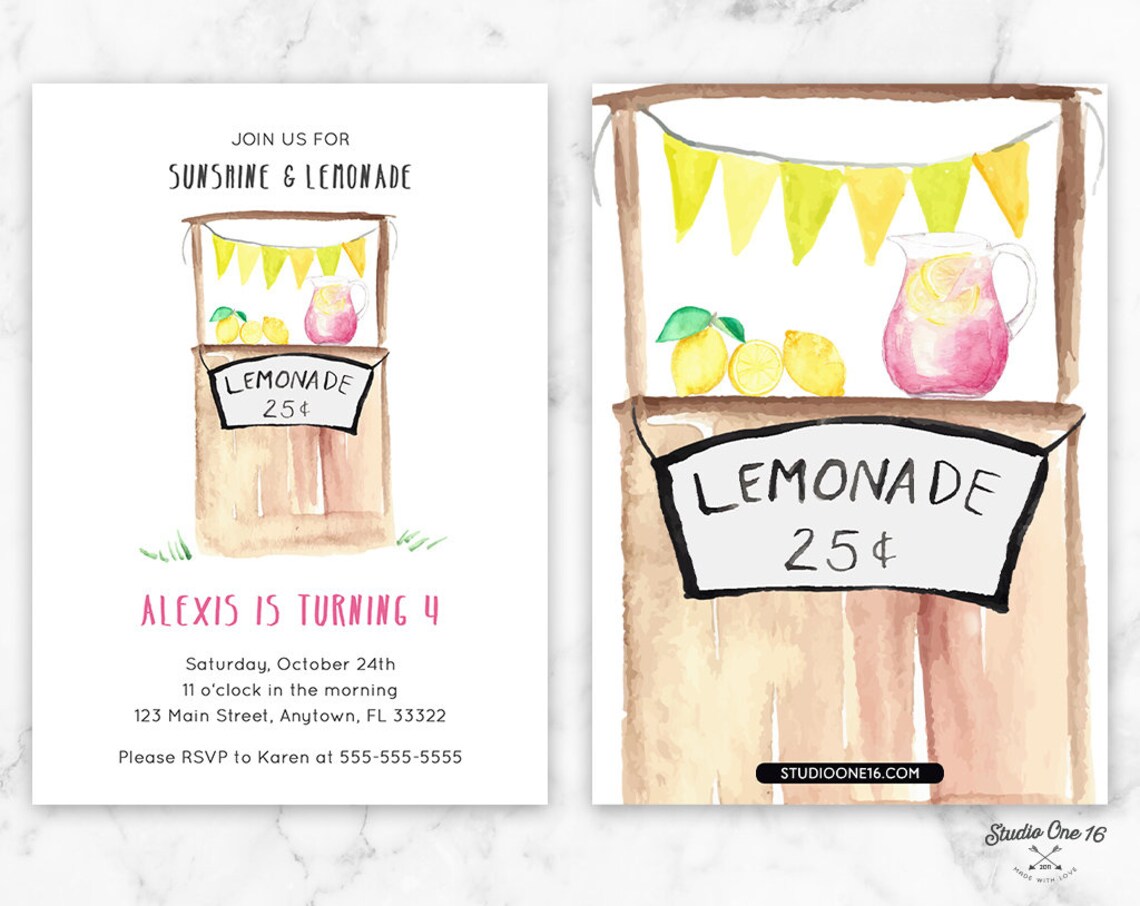 Lemonade Stand Invitation Lemonade Invitation Lemonade Party Etsy