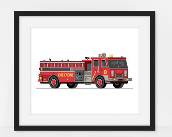 Firetruck Print, Fire Truck Printable, Fire Truck Decor, Transportation ...