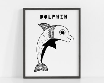 Dolphin Nursery Print, Dolphin Wall Art, Scandinavian Nursery Art, Animal Nursery Prints Modern Nursery Decor Kids Art Instant Download