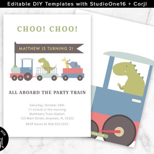 Editable Train Birthday Invitation Train Invitation Train Party Invite Birthday Train CHOO CHOO Animals Train Invite Choo Choo TB01