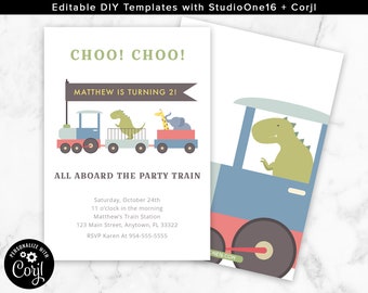Editable Train Birthday Invitation Train Invitation Train Party Invite Birthday Train CHOO CHOO Animals Train Invite Choo Choo TB01