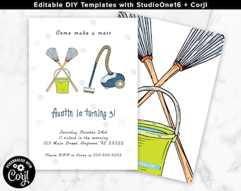 Editable Cleaning Birthday Invitation Vacuum Invitation Vacuum Birthday Invitation Cleaning Birthday Vacuum Birthday Mop Invite Broom CL01