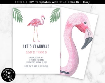 Editable Flamingo Birthday Invitation Flamingo Invitation Flamingo Party Invite Pink Invitation Flamingo Party Printable Palm Trees FB01