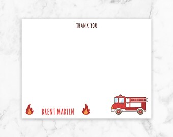 Fire Truck Thank You Card, Fire Truck Note Card, Fire Truck Stationary, Kids Note Card, Firefighter Thank You Note Card, Fire Truck Party