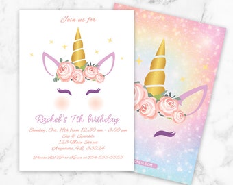 Unicorn Birthday Invitation, Cute Unicorn Invitation, Unicorn Party Invite, Unicorn Invitations, Elegant Unicorn Party, Unicorn Party, UB02