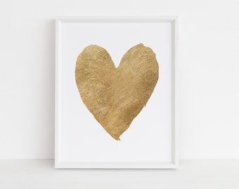 Heart Print, Heart Wall Art, Gold Foil Heart Print, Teen Wall Art, Teen Art, Tween Wall Art, Tween Art, Teen Heart Print, Love Print, Heart