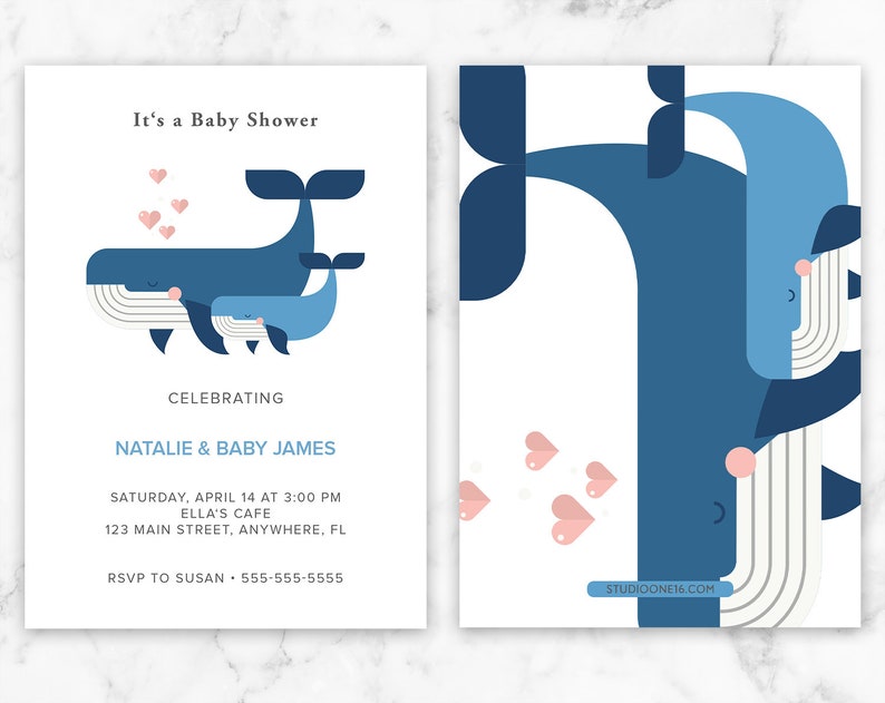 Whale Invitation It/'s a Boy Invite Baby Whale Invitation Whale Baby Shower Invitation Whale Invite Baby Sprinkle Baby Whale Invite