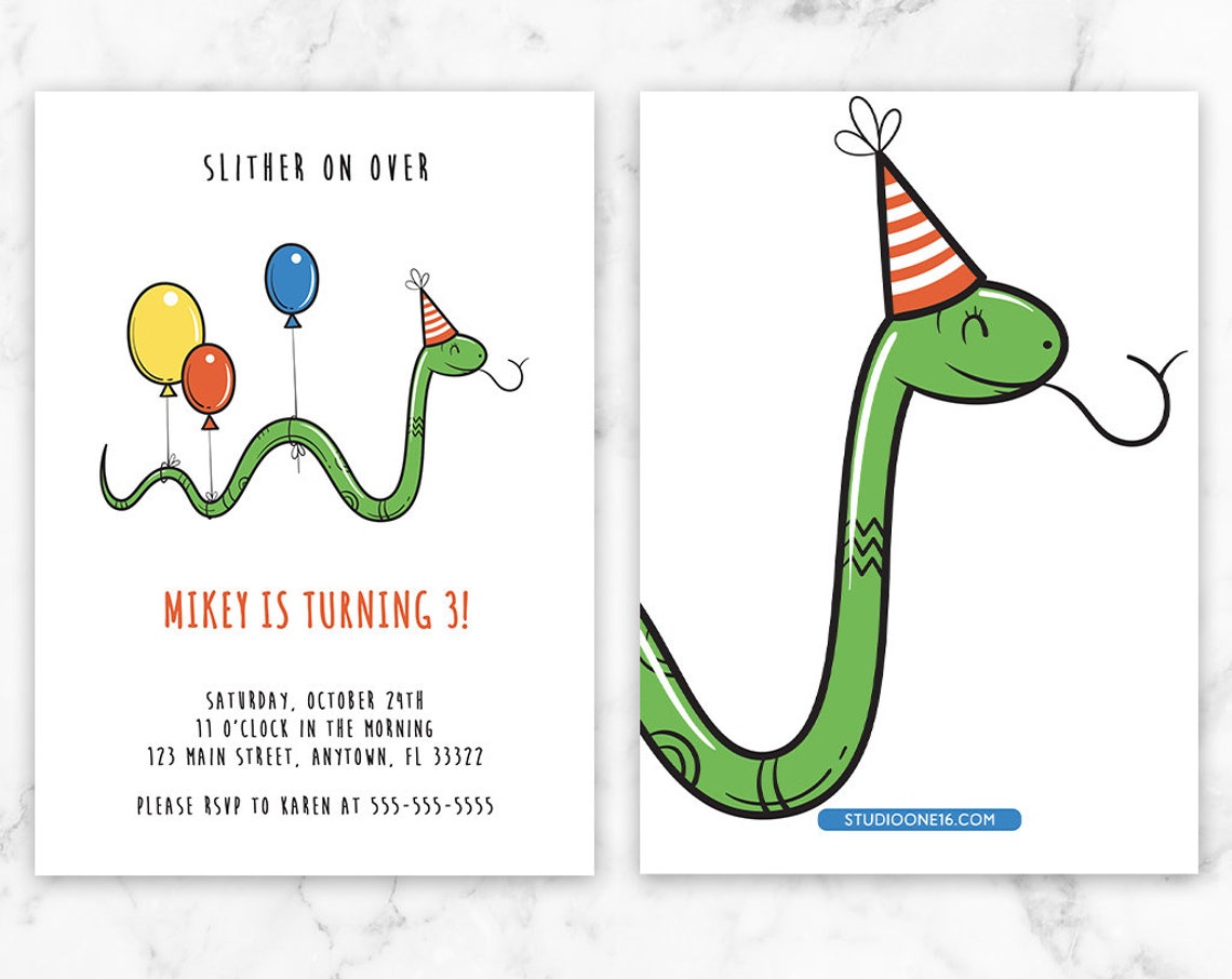 Snake Birthday Invitation Snake Invitation Snake Party | Etsy