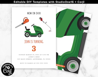 Editable Lawn Mower Invitation Lawn Mower Birthday Lawn Mower Invite Riding Mower Lawn Tools Birthday Invitation Mower Invite LM01
