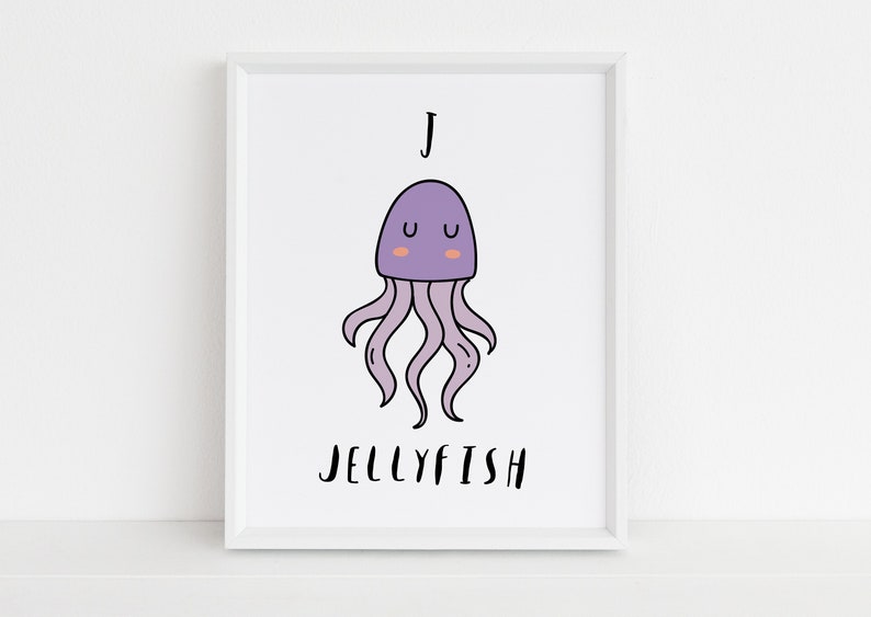 Jellyfish Nursery Art J is for Jellyfish ABC Nursery Art Etsy
