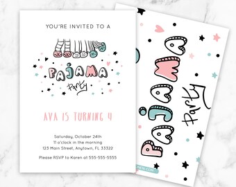 Pajama Party Invitation, Pajama Party Invite, Sleepover, Pajamas and Pancakes, Pajama Party Birthday, Sleepover Birthday Invite, PJ01