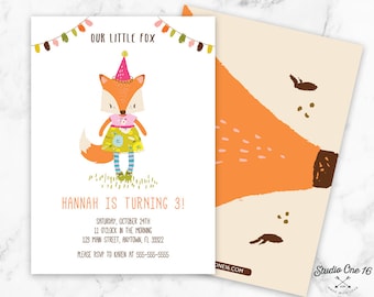 Girl Fox Birthday Invitation, Girl Fox Invitation, Fox Party Invite, Our Little Fox Invitation, Girls Invite, Woodland Birthday Invitation