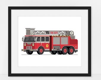Ladder Truck Print, Fire Truck Print, Fire Truck Printable, Firetruck Decor, Fire Engine Wall Art, Firetruck Birthday, Kid Room Decor, Fire