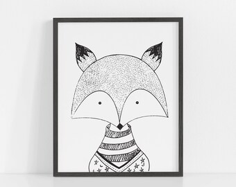 Fox Nursery Print, Fox Wall Art, Minimalist Nursery Art, Animal Nursery Prints Modern Nursery Decor Kids Art Instant Download, Fox Print