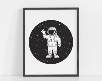 Astronaut Nursery Print, Astronaut Wall Art, Nursery Art, Astronaut Wall Decor, Modern Nursery Decor Kids Art, Black and White Wall Art
