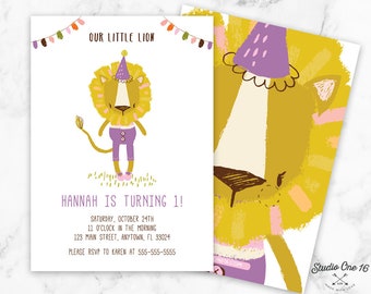 Girl Lion Birthday Invitation, Girl Lion Invitation, Lion Party Invite, Our Little Lion Invitation, Girls Invite, Woodland Birthday Invite