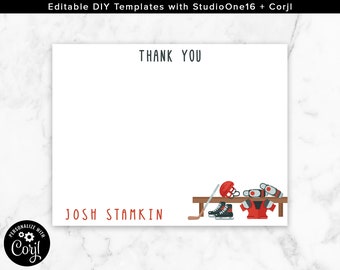 Editable Hockey Thank You Card Hockey Note Card Sports Note Card Ice Hockey Note Card Personalized Note Card Kids Note Ice Hockey HB01