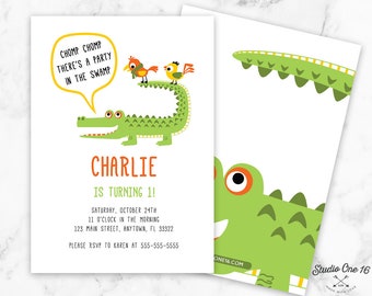 Printed Alligator Birthday Invitation Alligator Invitation Alligator Party Invite Crocodile Invitation Alligator Party Alligator AG01