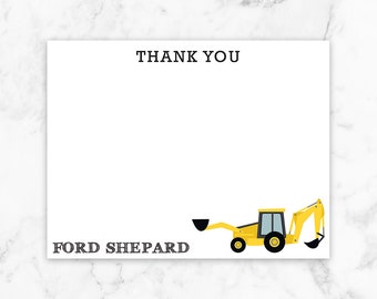 Printed Construction Thank You Card Construction Note Card Construction Stationary Kids Note Card Personalized Note Card Trucks CS01