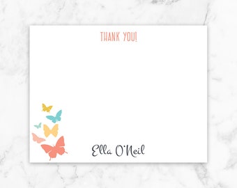 Butterfly Thank You Card, Butterfly Note Card, Butterfly Stationary, Kids Note Card, Personalized Note Card, Girl Stationary Kids Stationary
