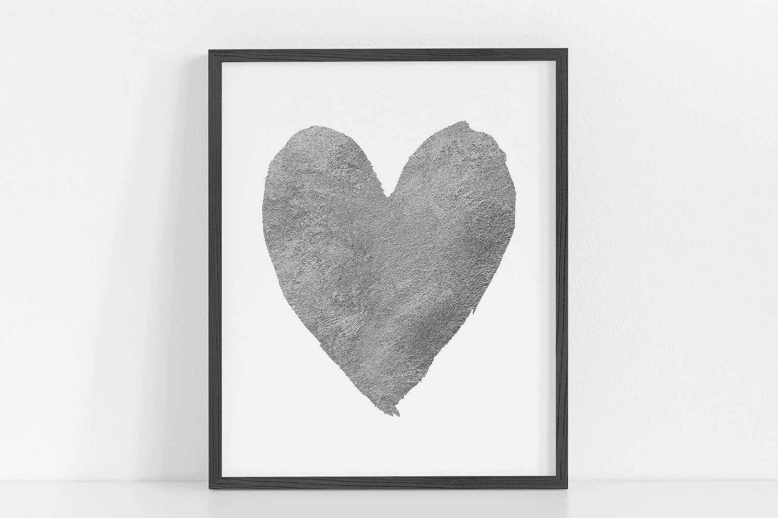 Heart Print, Heart Wall Art, Silver Foil Heart Print, Nursery Wall Art, Teen Art, Kids Room Wall