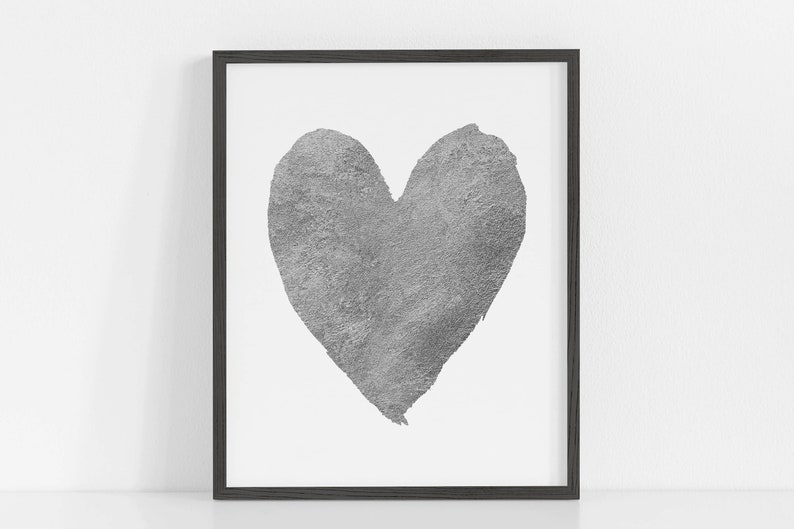 Heart Print Heart Wall Art Silver Foil Heart Print Nursery Etsy