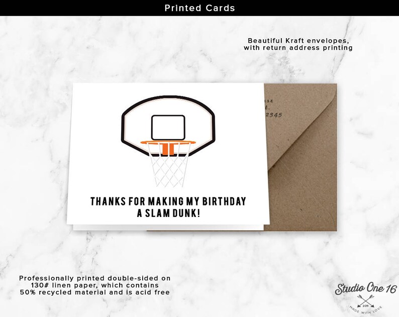 Basketball Party Thank You Card Basketball Printable Party - Etsy