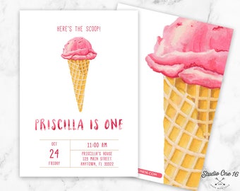 Ice Cream Birthday Invitation, Ice Cream Invitation, Ice Cream Party Invite, Ice Cream Party, Icecream Invitation, Girls Invite