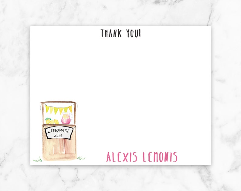 Lemonade Note Card Personalized Note Card Lemonade Stand Lemonade Stationary Lemonade Thank You Card Kid Thank You Card Kid Note Card