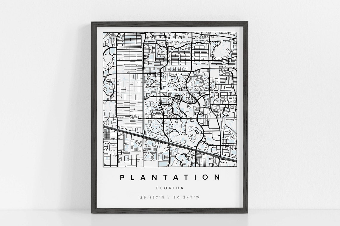 Plantation Map Florida Map Plantation City Map City of Etsy