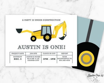 Construction Birthday Invitation, Construction Invitation, Dump Truck Invitation, Construction Party, Construction Invite, Bulldozer, CS01