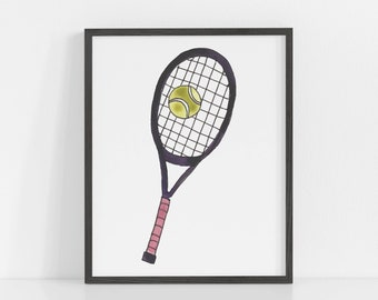 Tennis Racket Wall Art, Tennis Racquet Print, Sports Print, Sport Poster, Boys Room Wall Art, Tennis Wall Art, Tennis Print, Boys Room Print