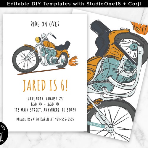 Editable Motorcycle Invitation Motorcycle Birthday Motorcycle - Etsy