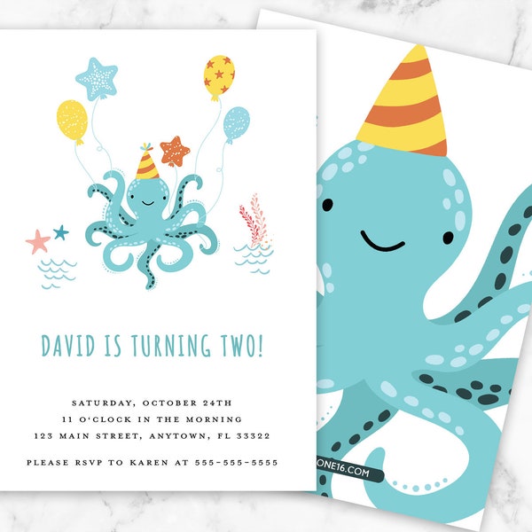 Printed Octopus Birthday Invitation Octopus Invitation Octopus Invite Octopus Party Under The Sea Invitation Aquarium Invitation Ocean OT01