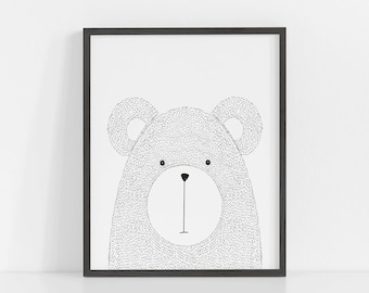 Bear Print, Bear Printable, Bear Wall Art, Animal Print, Bear Decor, Bear Poster, Bear Art Nursery, Kids Wall Art, Minimal Wall Art, Bear