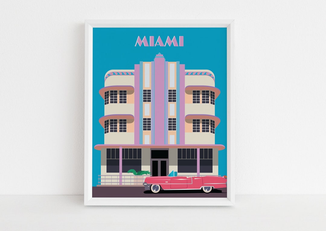 Retro Miami Poster, Miami Beach Art Deco Print, Miami Beach Print