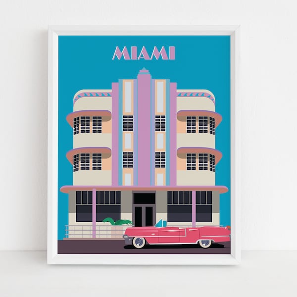 Retro Miami Poster, Miami Beach Art Deco Print, Miami Beach Print, Miami Vice Poster, Miami Wall Art, Art Deco Wall Art, Vintage Miami Art
