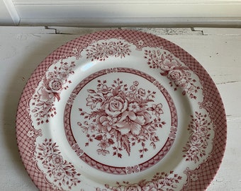 9 x 12 Serving Platter Barratts Of Staffordshire Old English England Pink Red Transfer Ware Millpond Scene Classic Floral Border