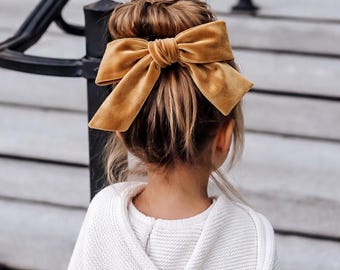 Large velvet hair bow - LIGHT CARAMEL