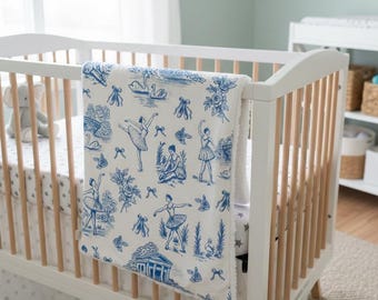 Cuddle Luxe Ultra Soft Minky Baby Blanket - Blue Ballerinas