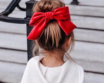 Large velvet hair bow - RED