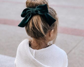 Large velvet hair bow - DARK HUNTER GREEN