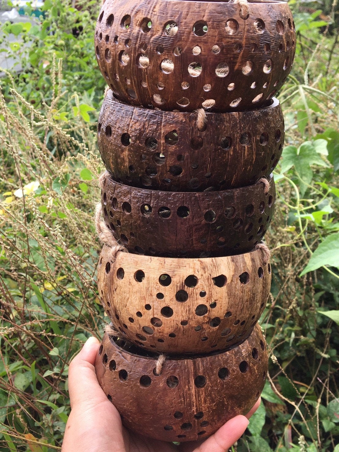 Set 5 pcs Mini coconut shell hanging planter pot for Etsy